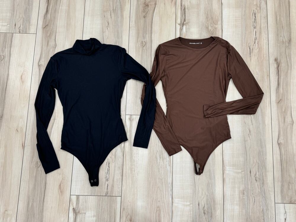 2 Abercrombie & Fitch Black Brown Long Sleeve Seamless Body Suit Small